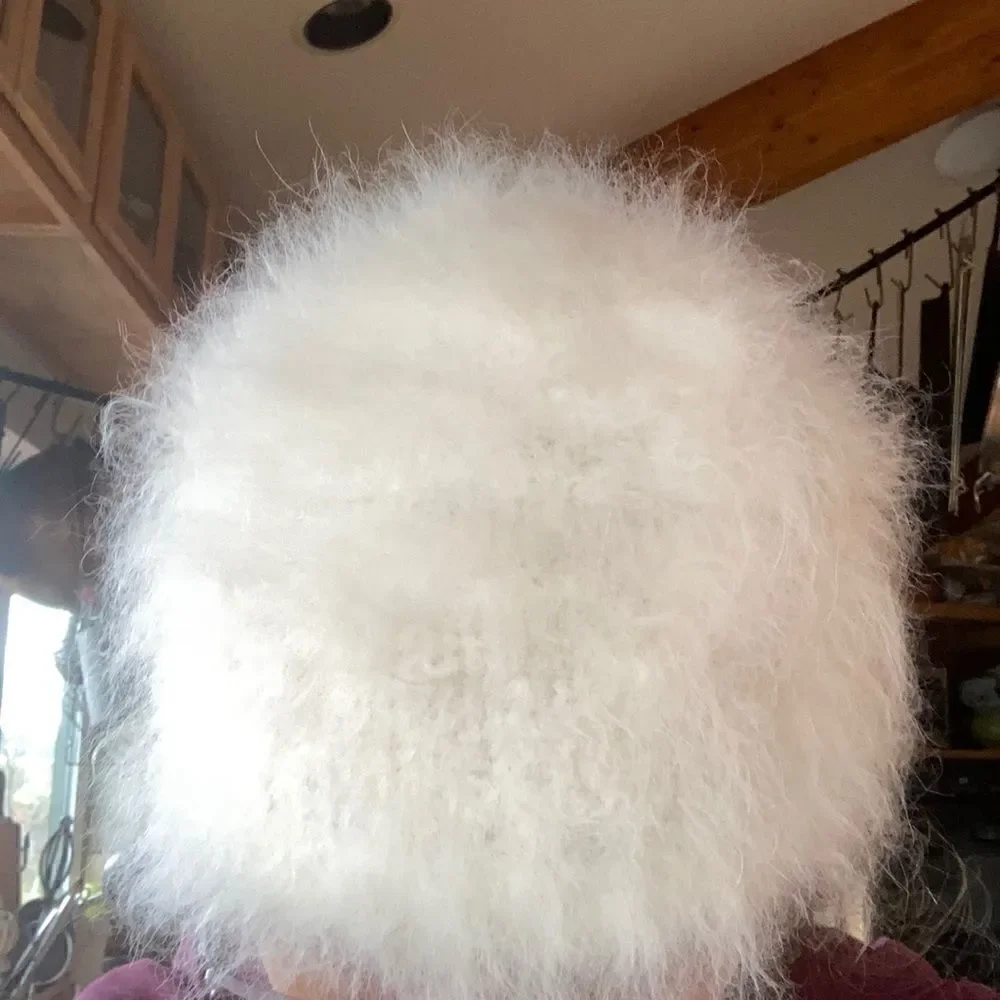 HAND CRAFTED New Fur Ivory White Cream Tone Nuetral Hand Knit Cruelty Free Hat
